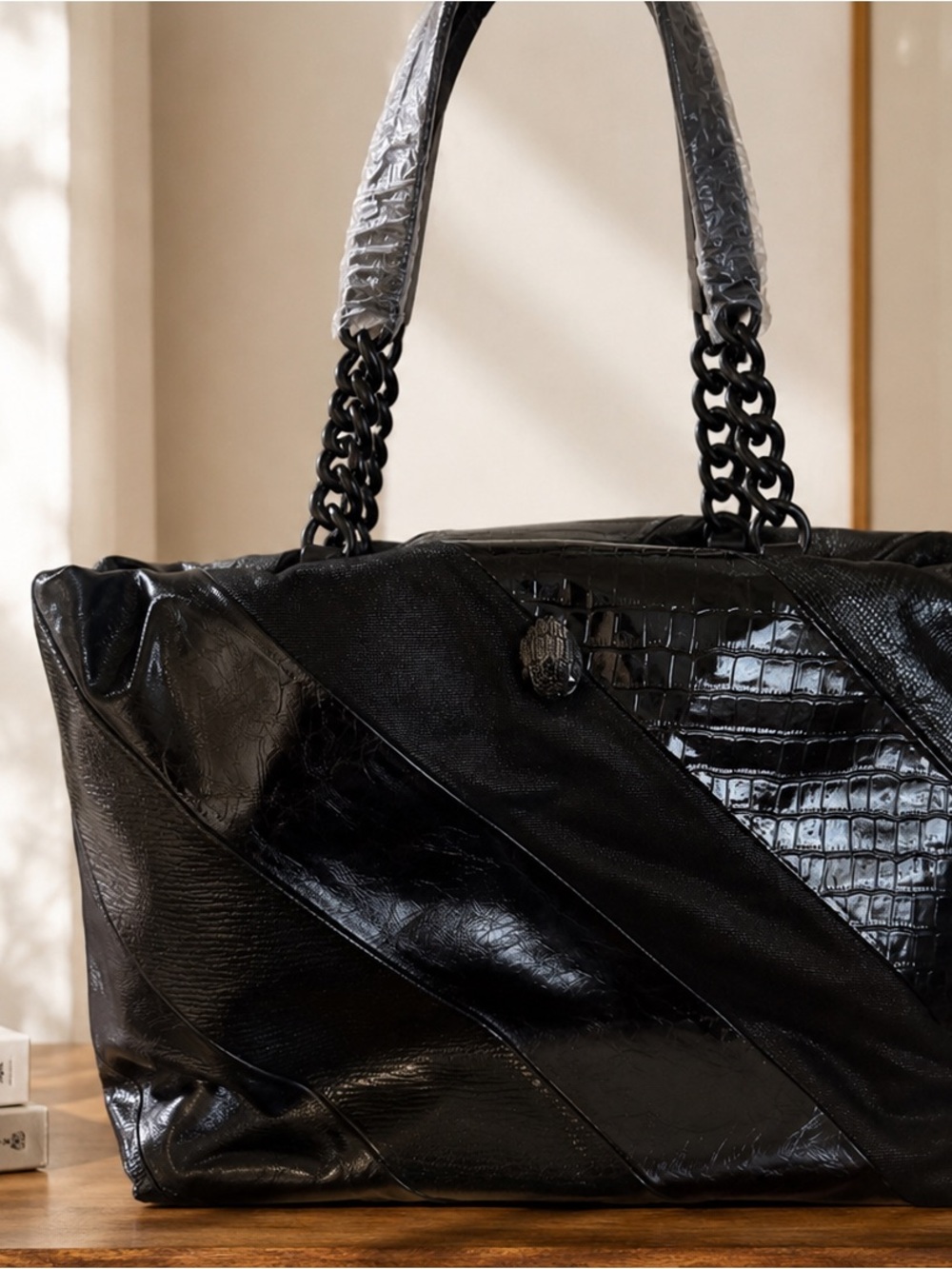 Kurt Geiger Black Tote with White Slogan Print